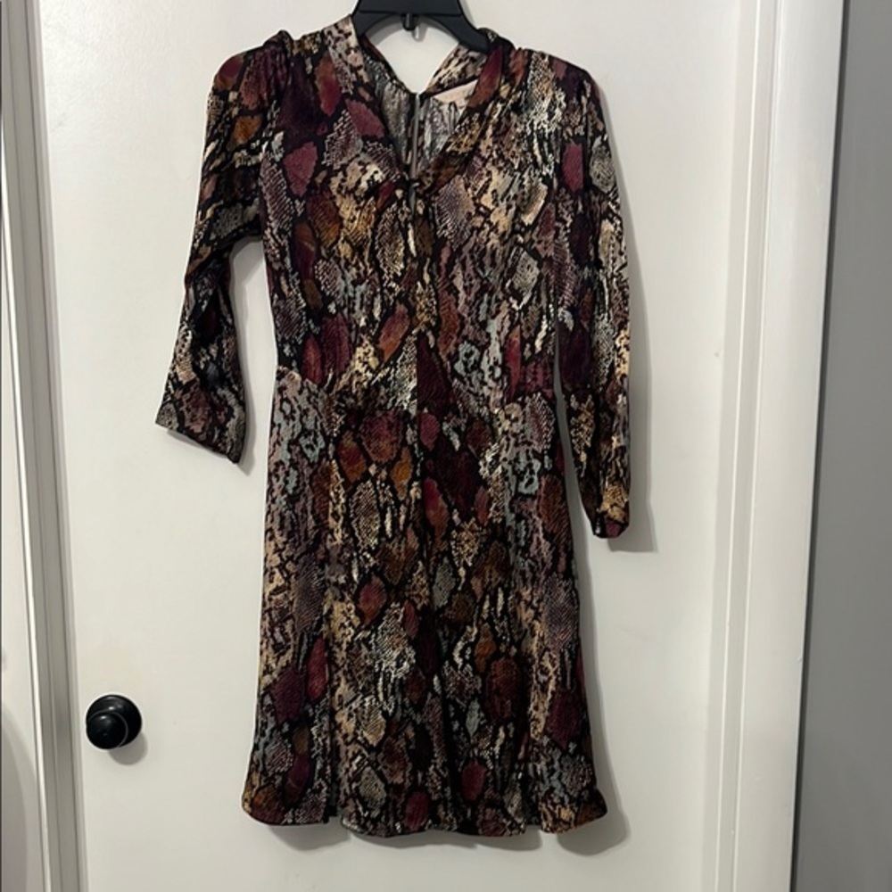 Rebecca Taylor Brown And Pink A-Line V-Neck Silk Snakeprint Dress Size 2